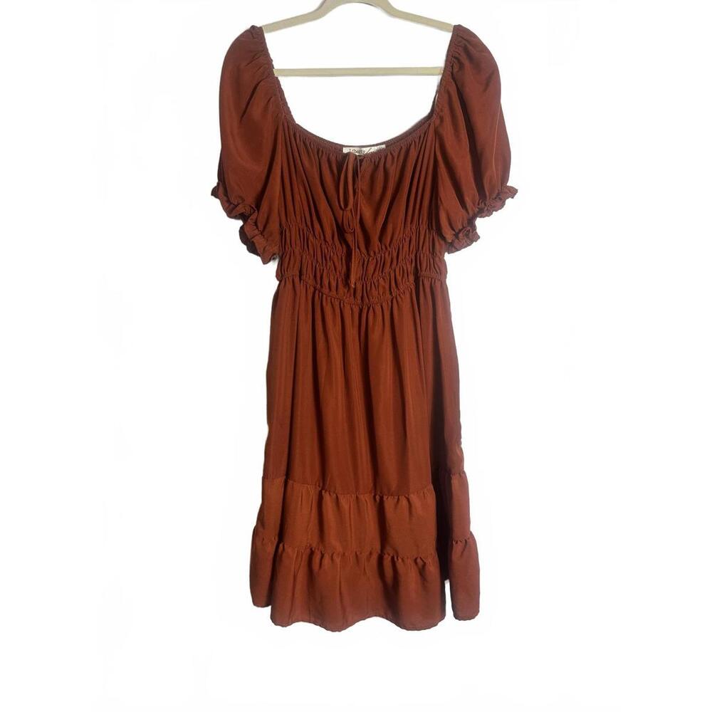 Rust Orange Liberty Love Casual Puff Sleeve Dress Smocked Waist 1Xl
